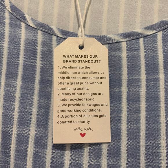 NWT Maxi Striped Cottage Core Beach Loose Fit Dress, Cinched Waist, Scoop Neck - Picture 2 of 4